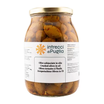 Olive schiacciate in olio 950G intrecci di puglia